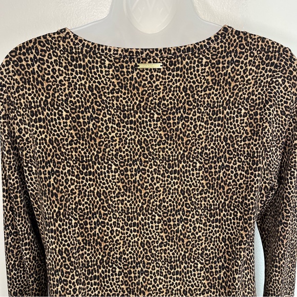 NWOT Michael Kors Drop Hem Leopard Long Sleeve Dress Pleated Stretchy Size XS - Picture 7 of 11